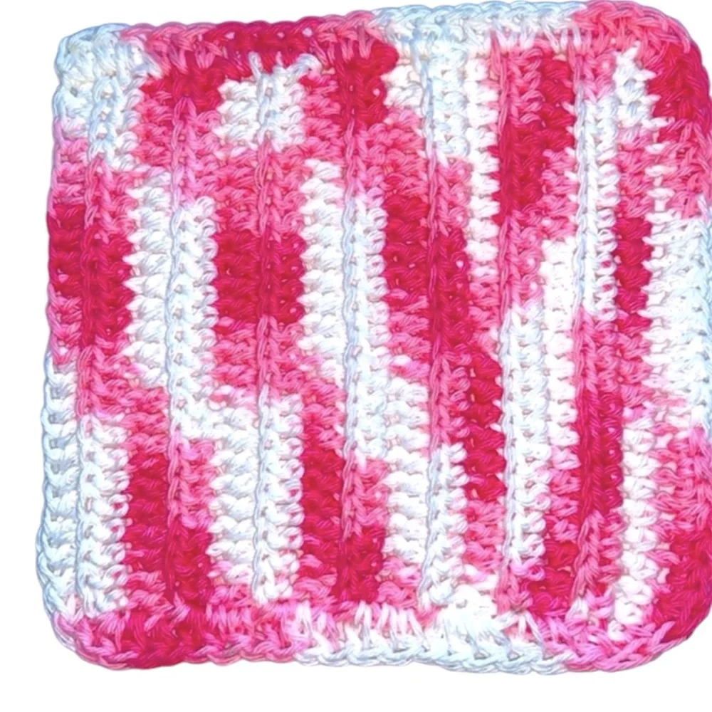 Hand Crafted Pink Wash or Dish Cloths Two Crochet All Purpose Cotton Reusable